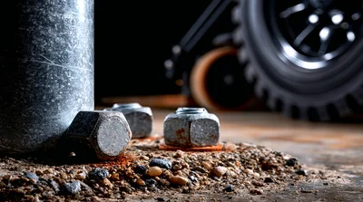 Metal Nuts and Bolts on Gritty Industrial Surface