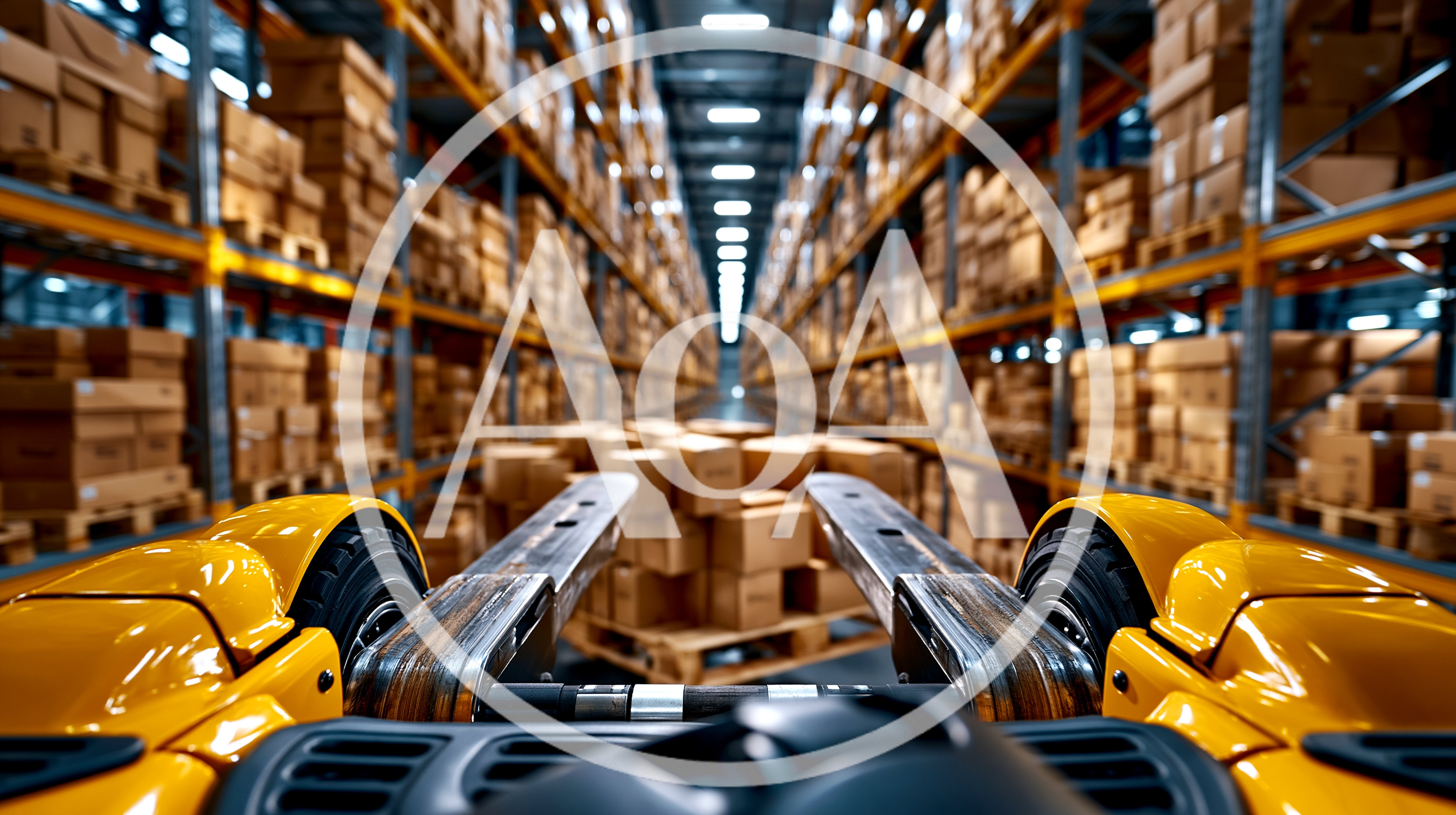 First Person View Of Forklift Driving Through Warehouse