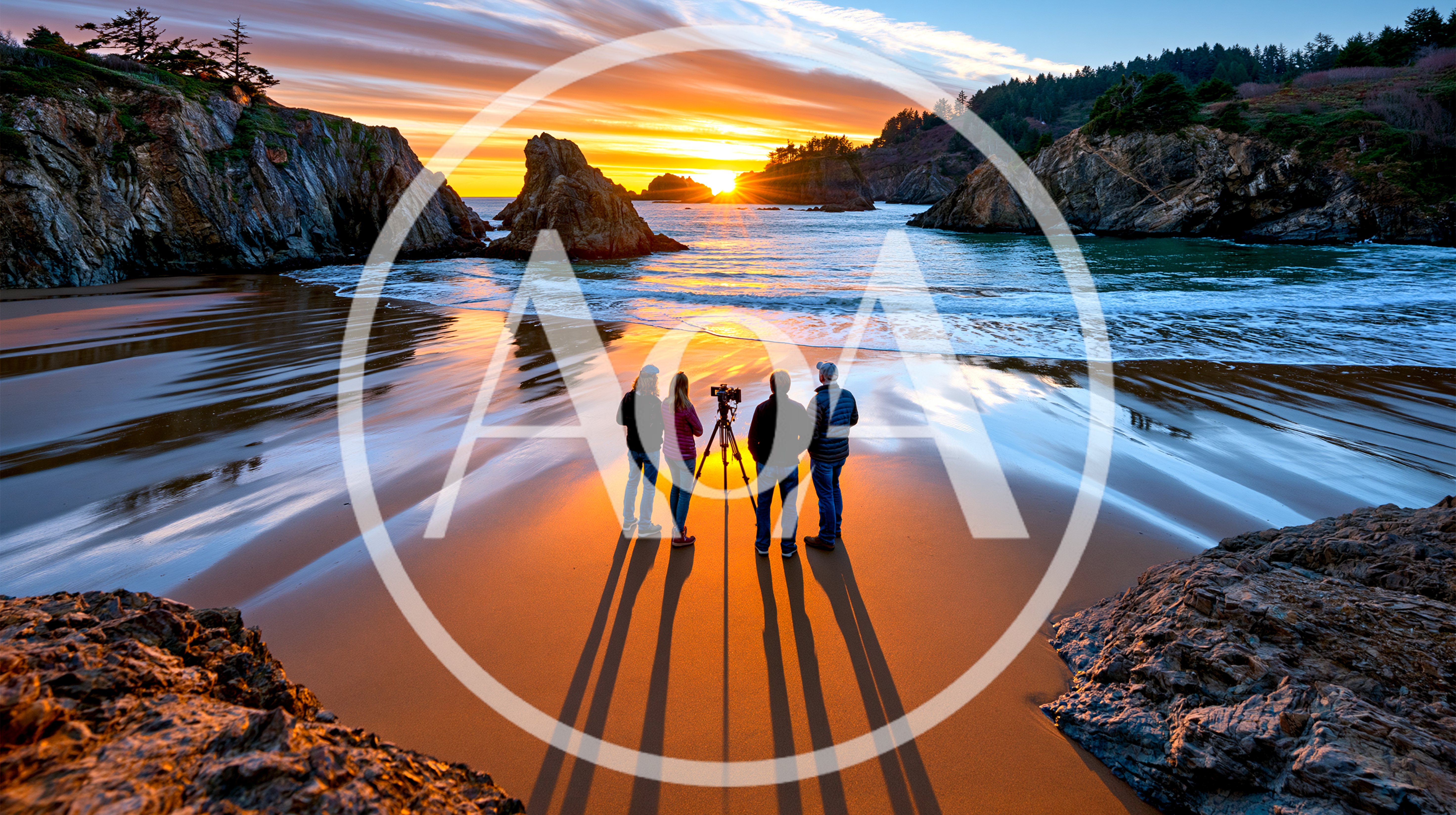 Photographers Capturing Sunset At A Scenic Coastal Beach