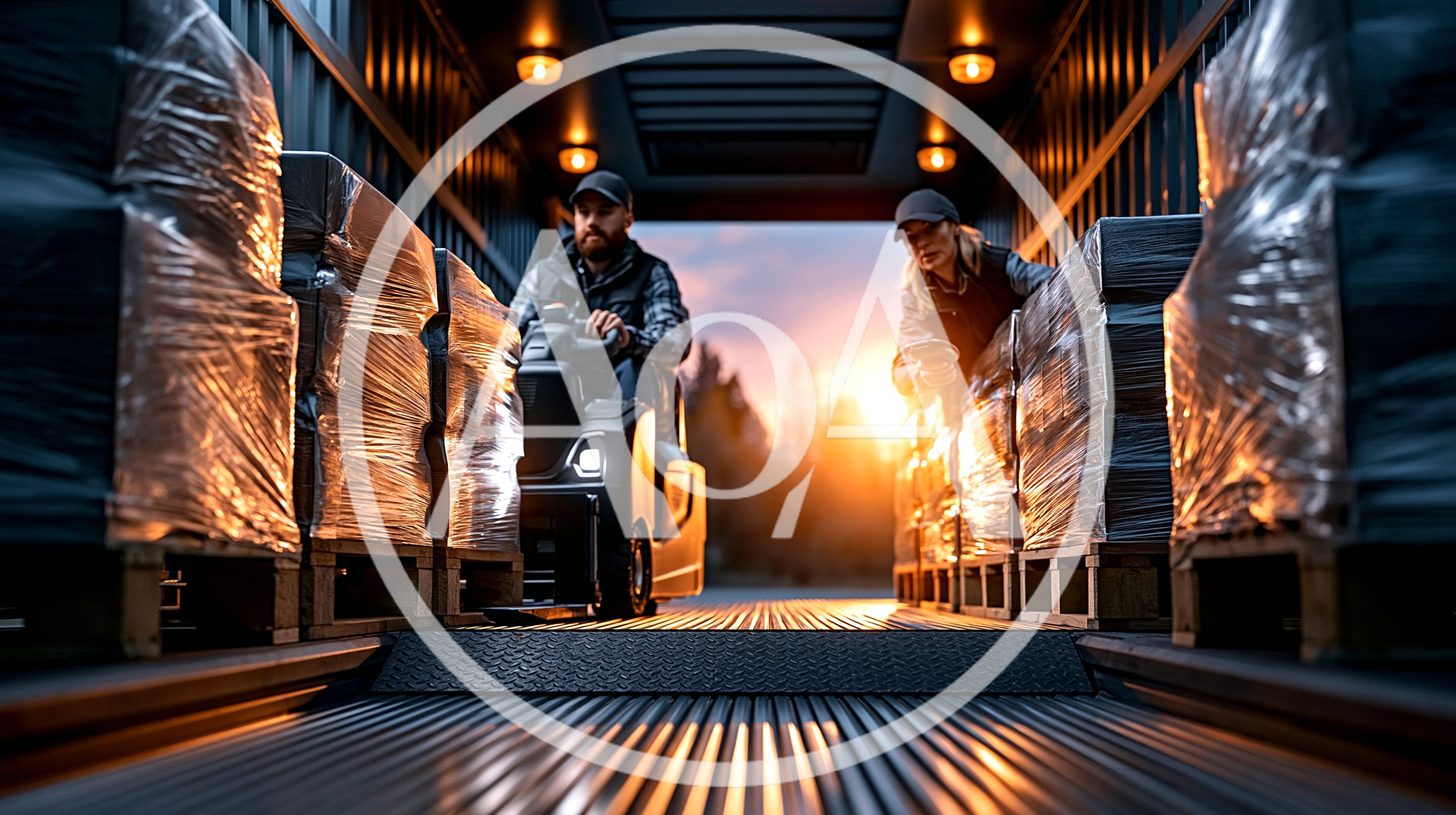 Warehouse Workers Loading Pallets Into A Shipping Container