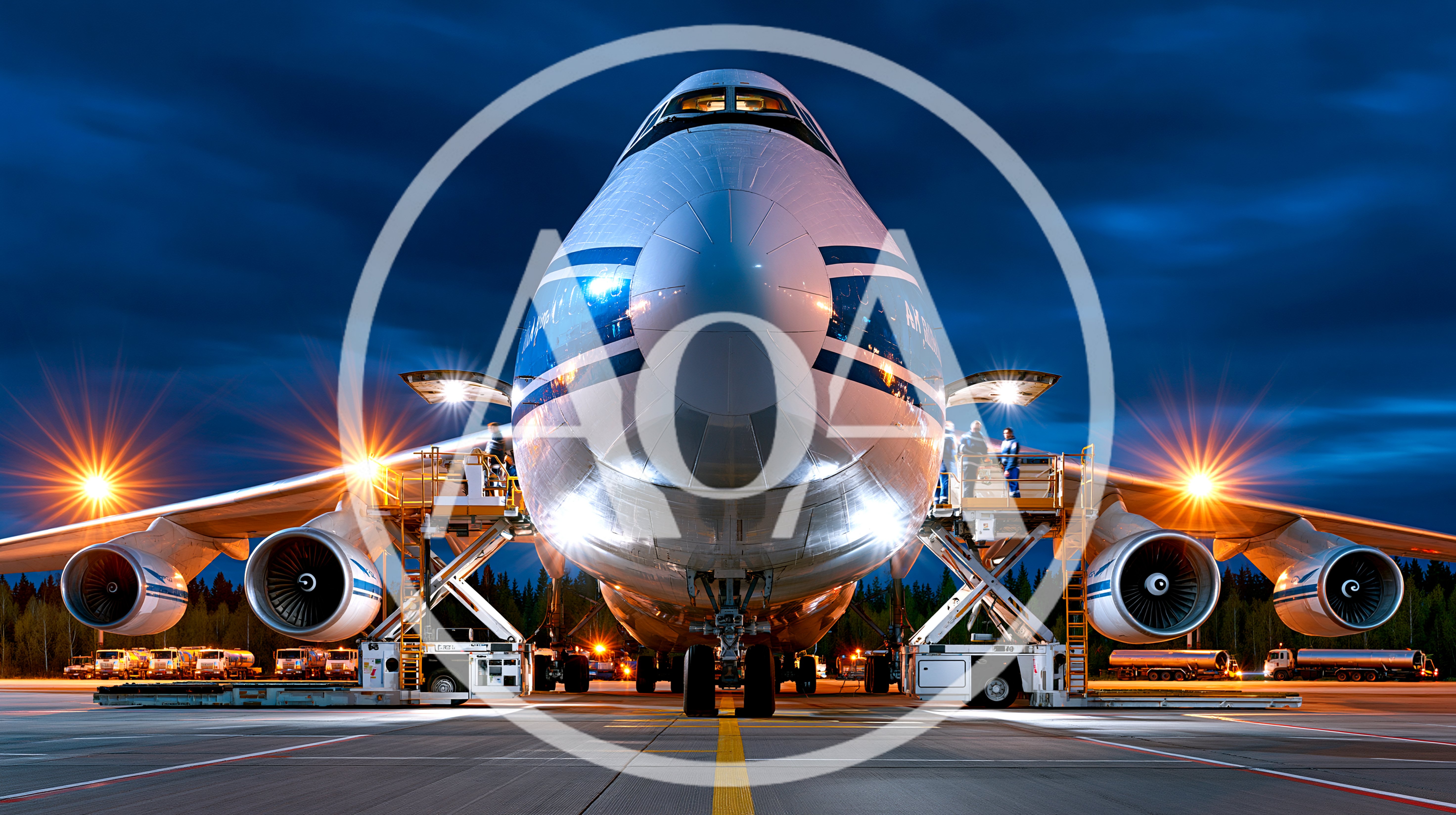 Antonov An-124 Cargo Aircraft Parked At Night