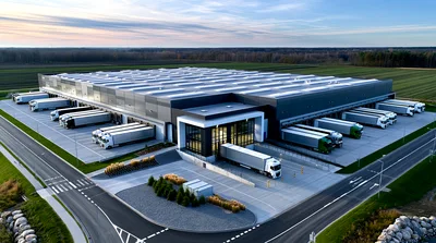 Aerial View Of A Modern Logistics Warehouse Facility