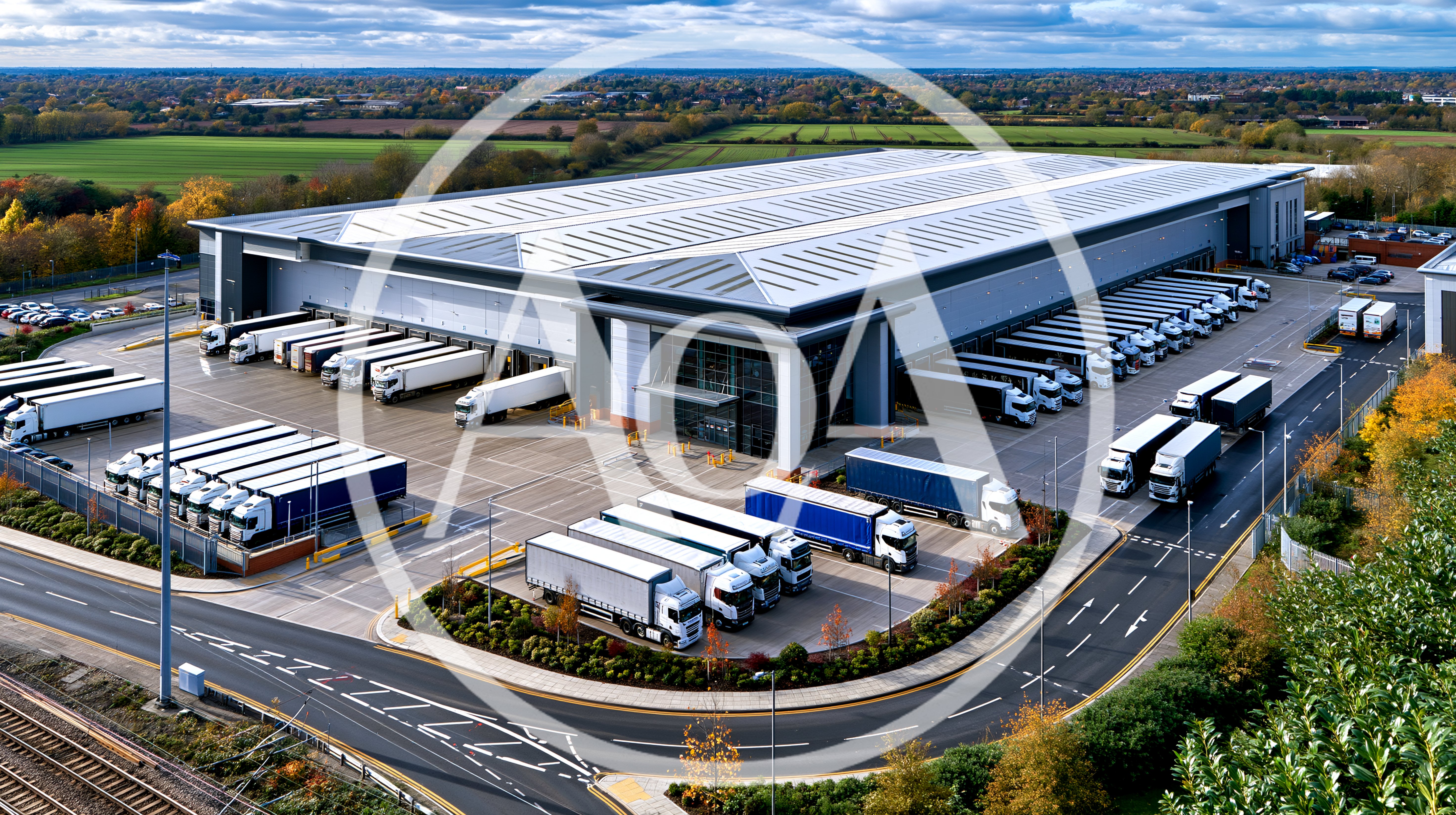 Aerial View of Large Logistics Warehouse Distribution Center