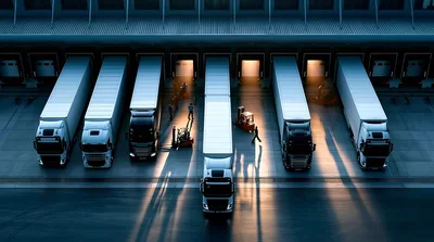 Aerial View Of Semi Trucks At Loading Docks