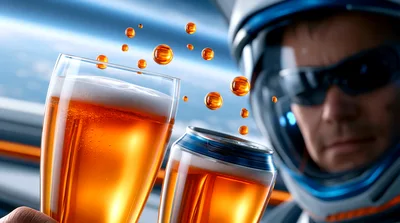 Astronaut Holding Beer Glass And Can In Space
