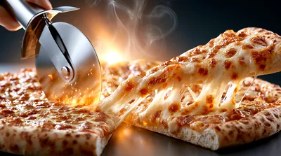 Pizza Cutter Slicing Through Hot Cheesy Pizza