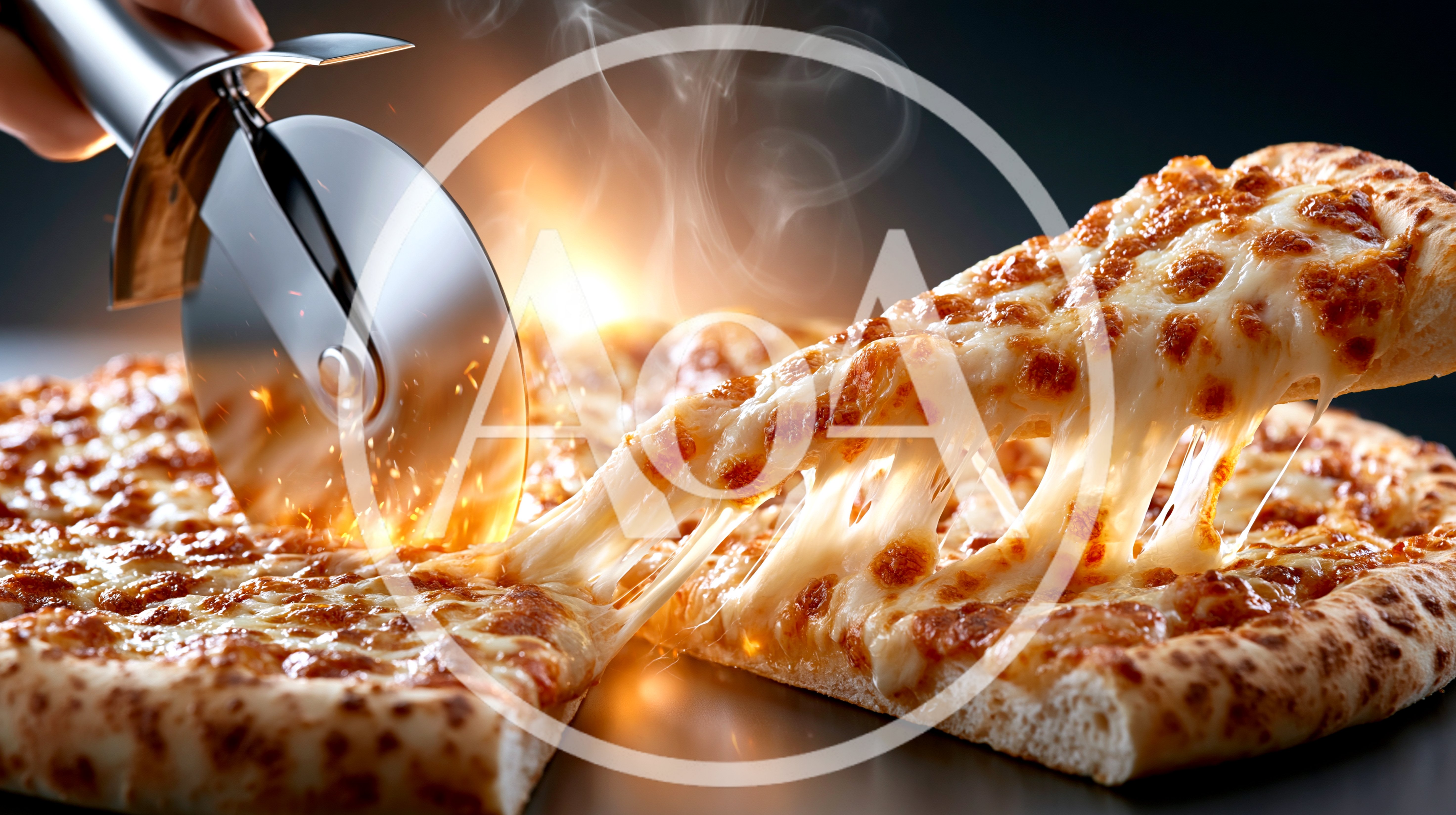 Pizza Cutter Slicing Through Hot Cheesy Pizza