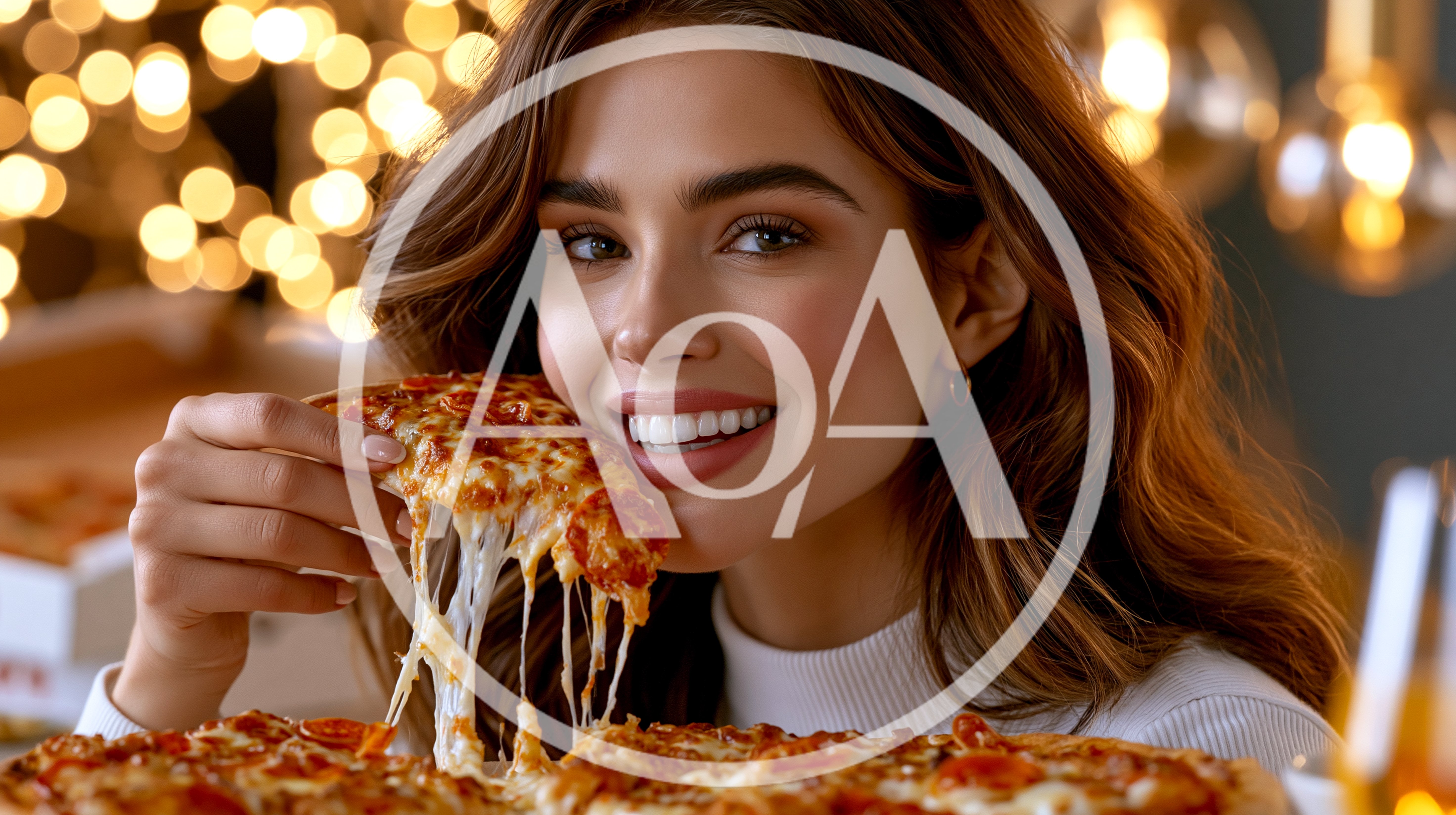 Young Woman Eating A Slice Of Pepperoni Pizza