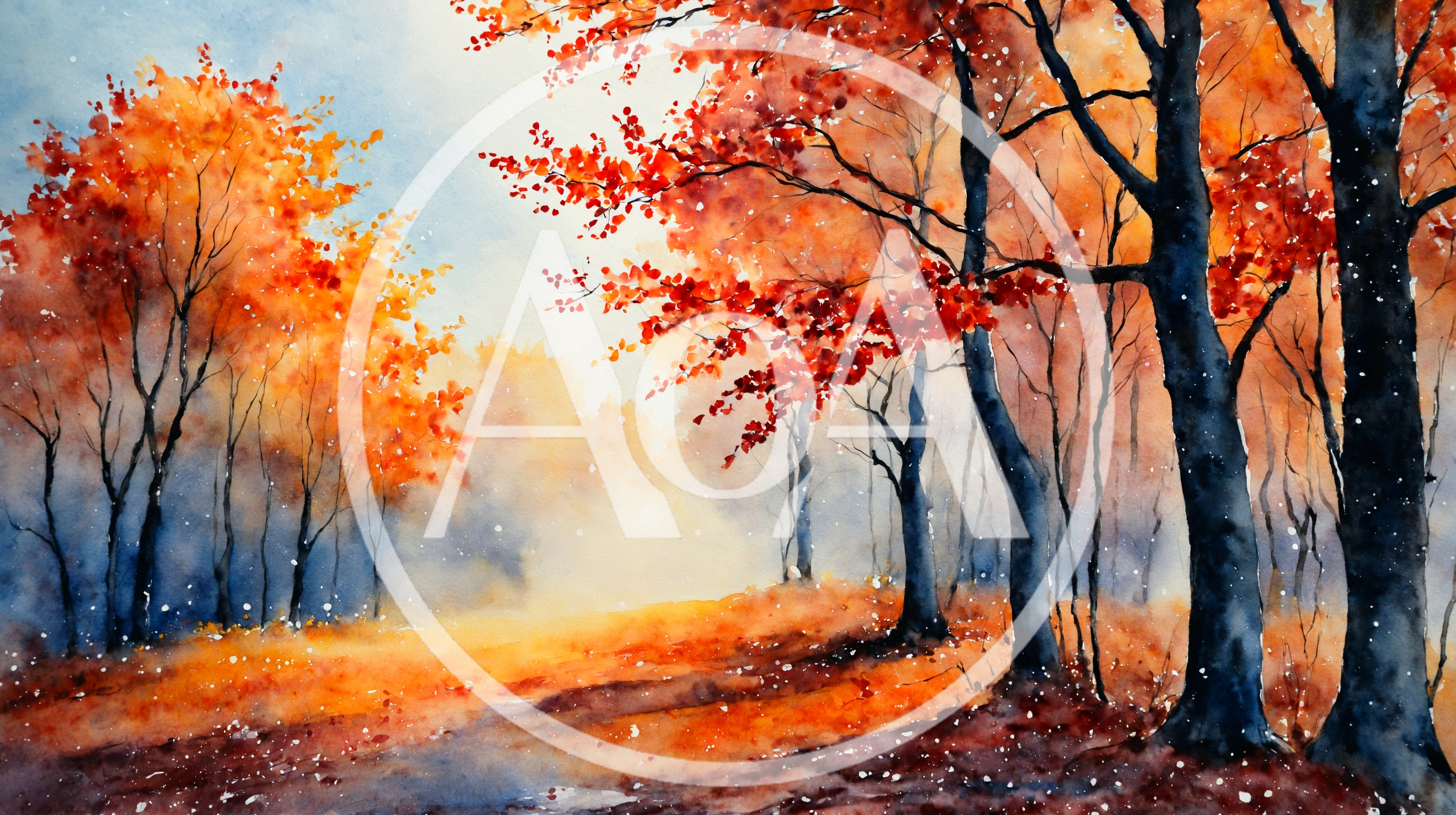 Watercolor Painting Of An Autumn Forest Landscape