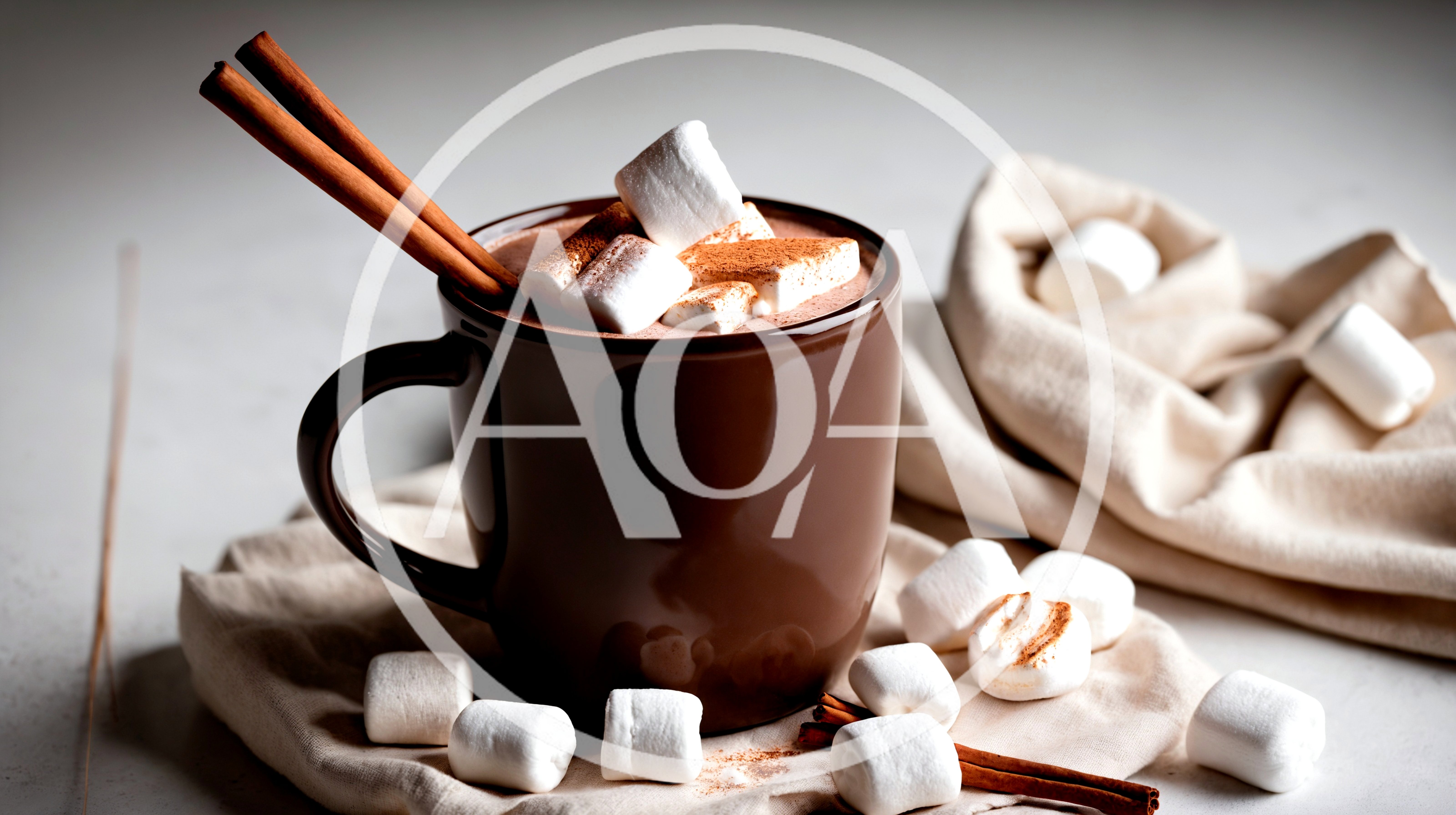 Hot Chocolate Mug With Marshmallows And Cinnamon Sticks