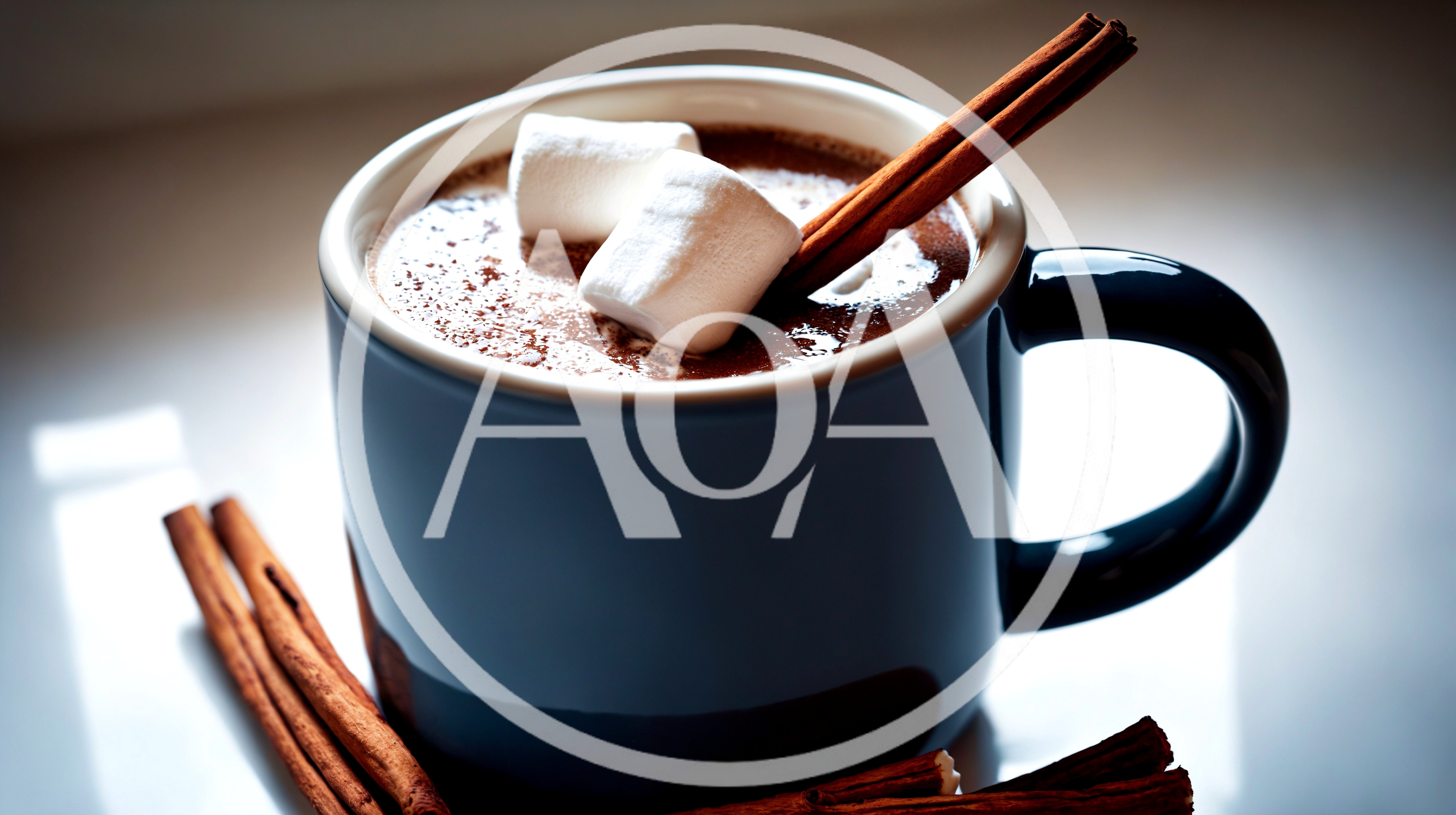 Hot Chocolate Mug With Marshmallows And Cinnamon Sticks
