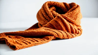 Orange Knitted Scarf Resting On White Surface