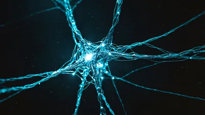 Glowing Neural Network Connection In Deep Space