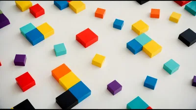 Colorful Geometric Blocks Arranged On White Surface