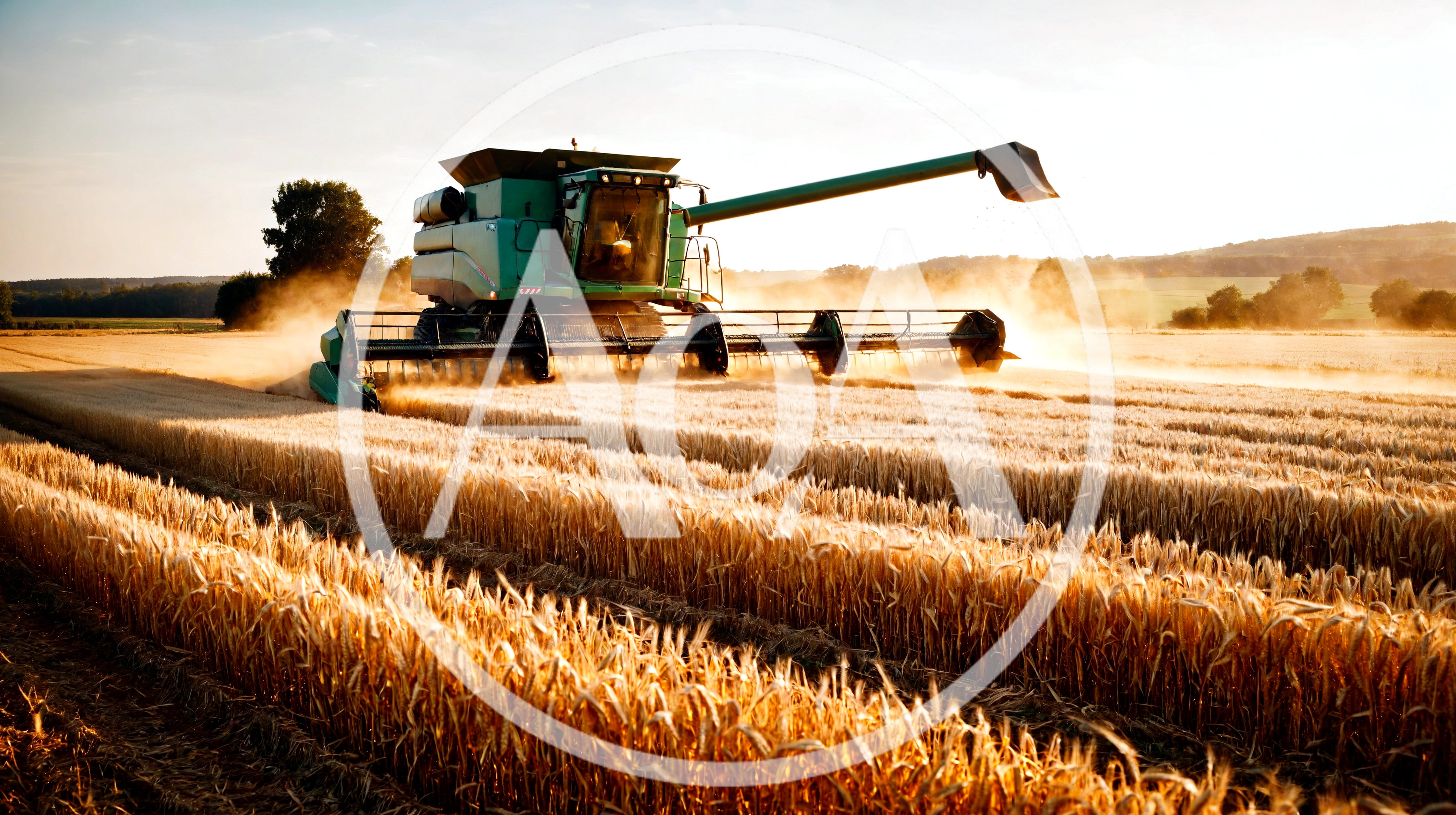 Combine Harvester Working In A Golden Wheat Field