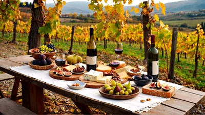 Wine Tasting Picnic Table In A Vineyard