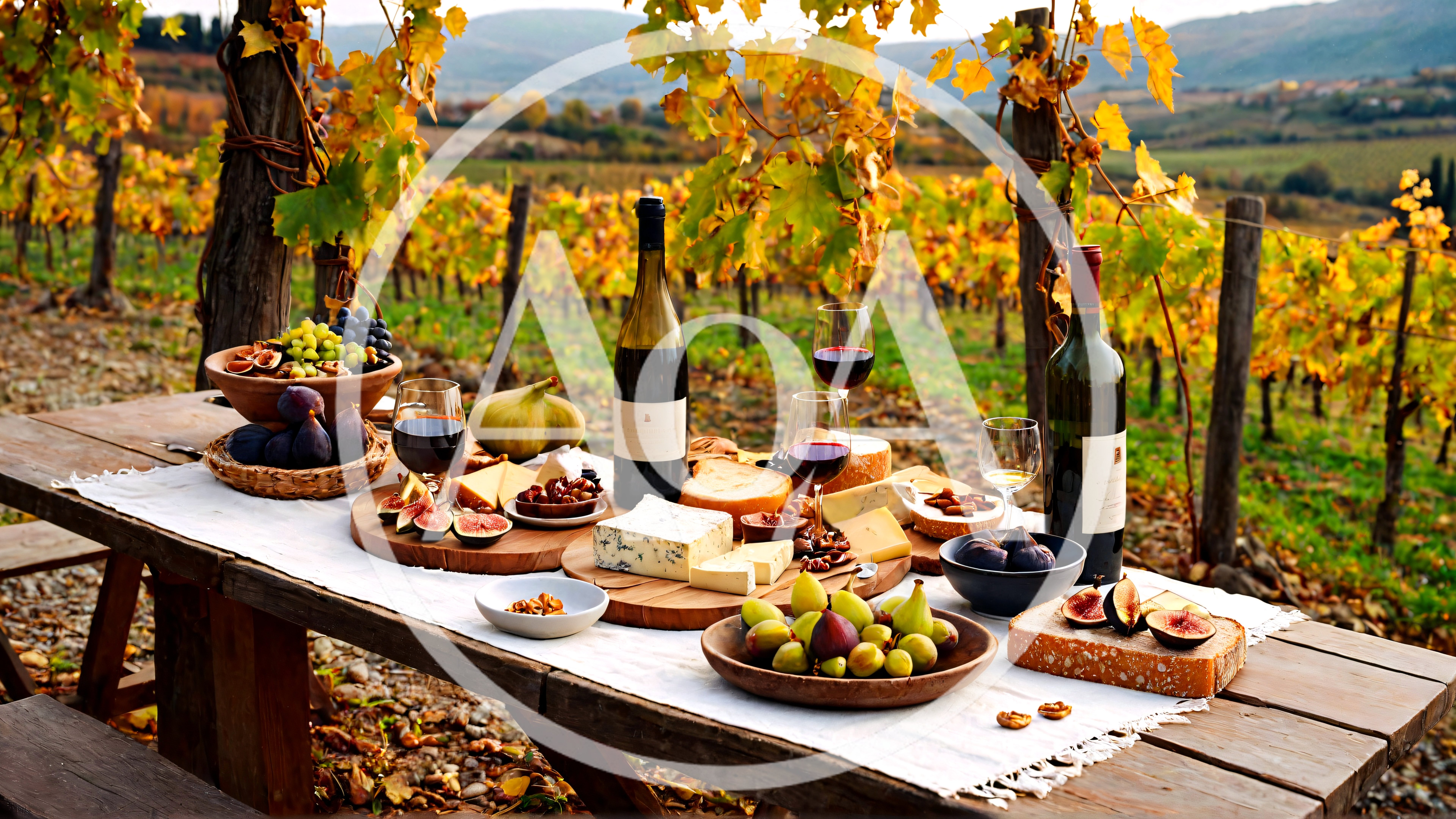 Wine Tasting Picnic Table In A Vineyard