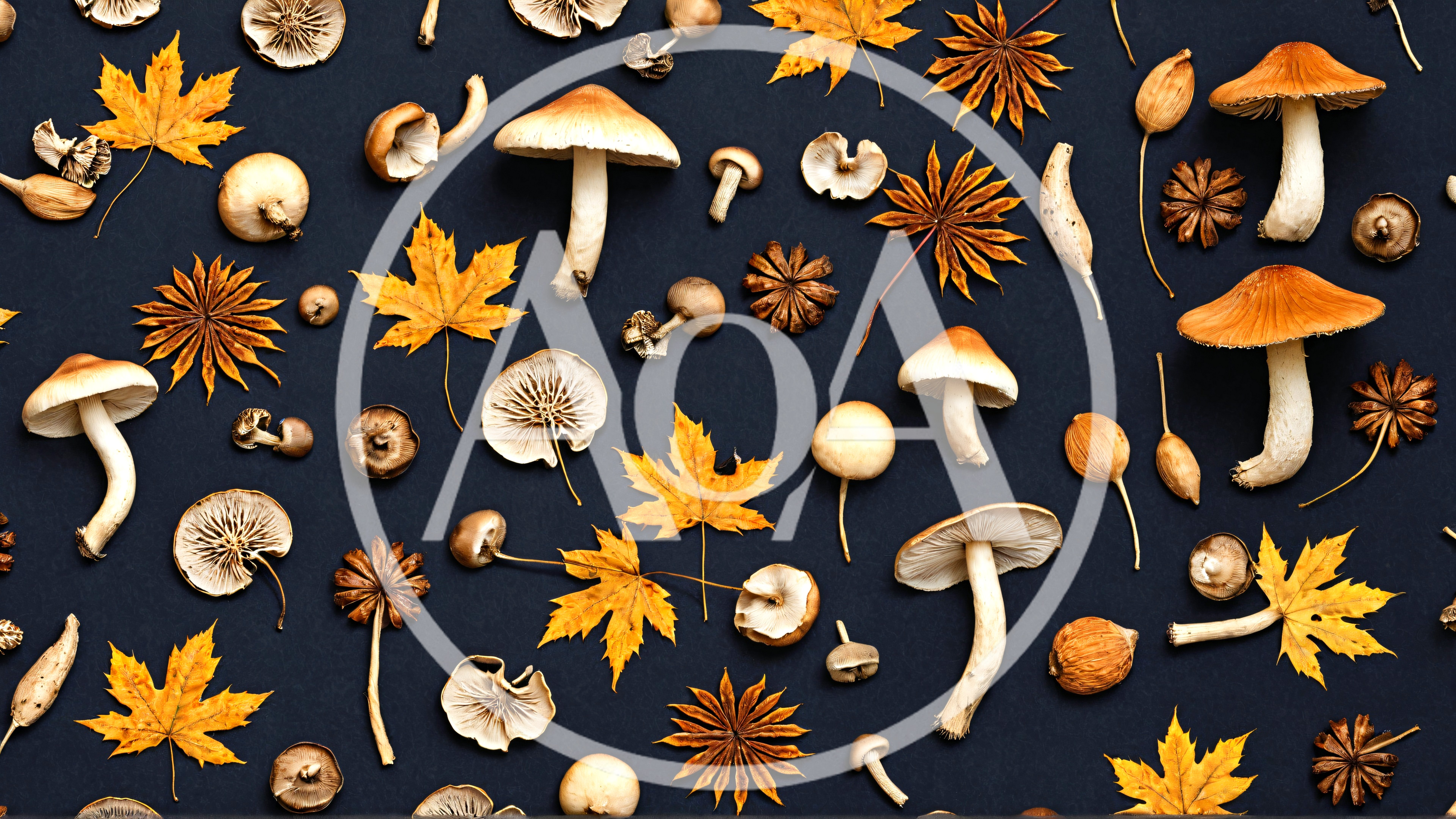 Autumnal Mushroom And Maple Leaf Flat Lay Pattern