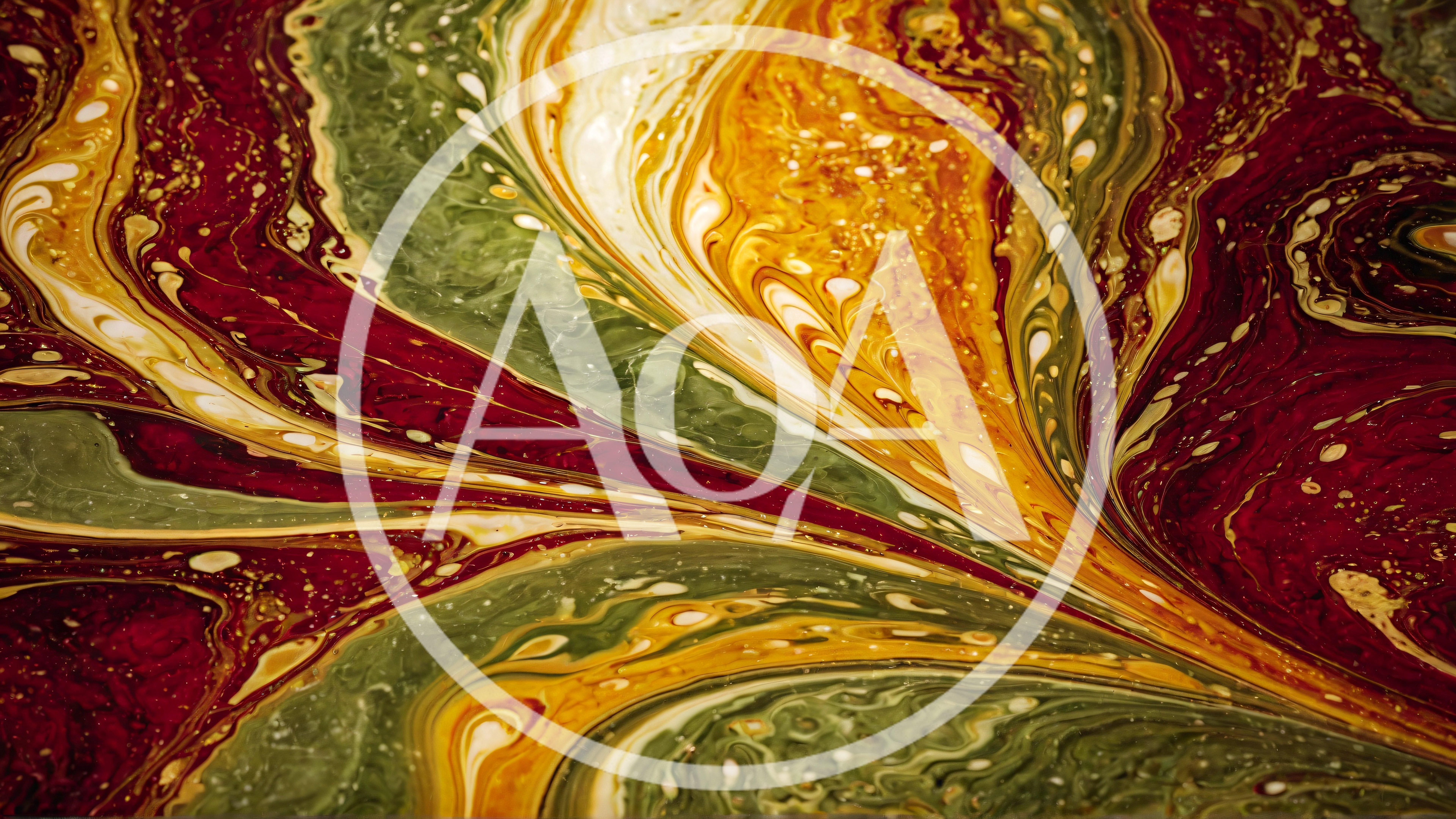 Abstract Liquid Paint Swirls In Red Green And Gold