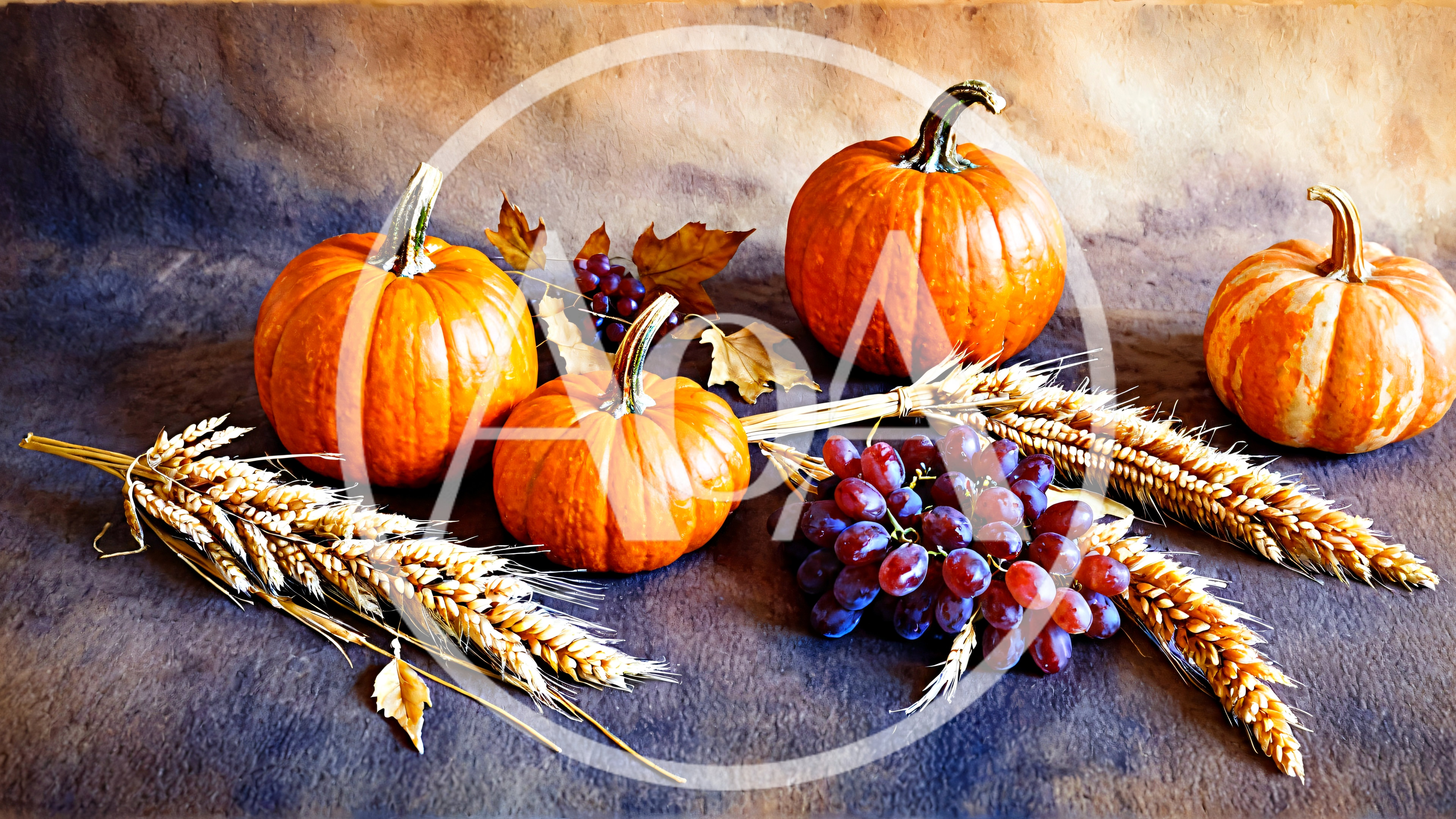 Autumn Harvest Still Life With Pumpkins And Wheat
