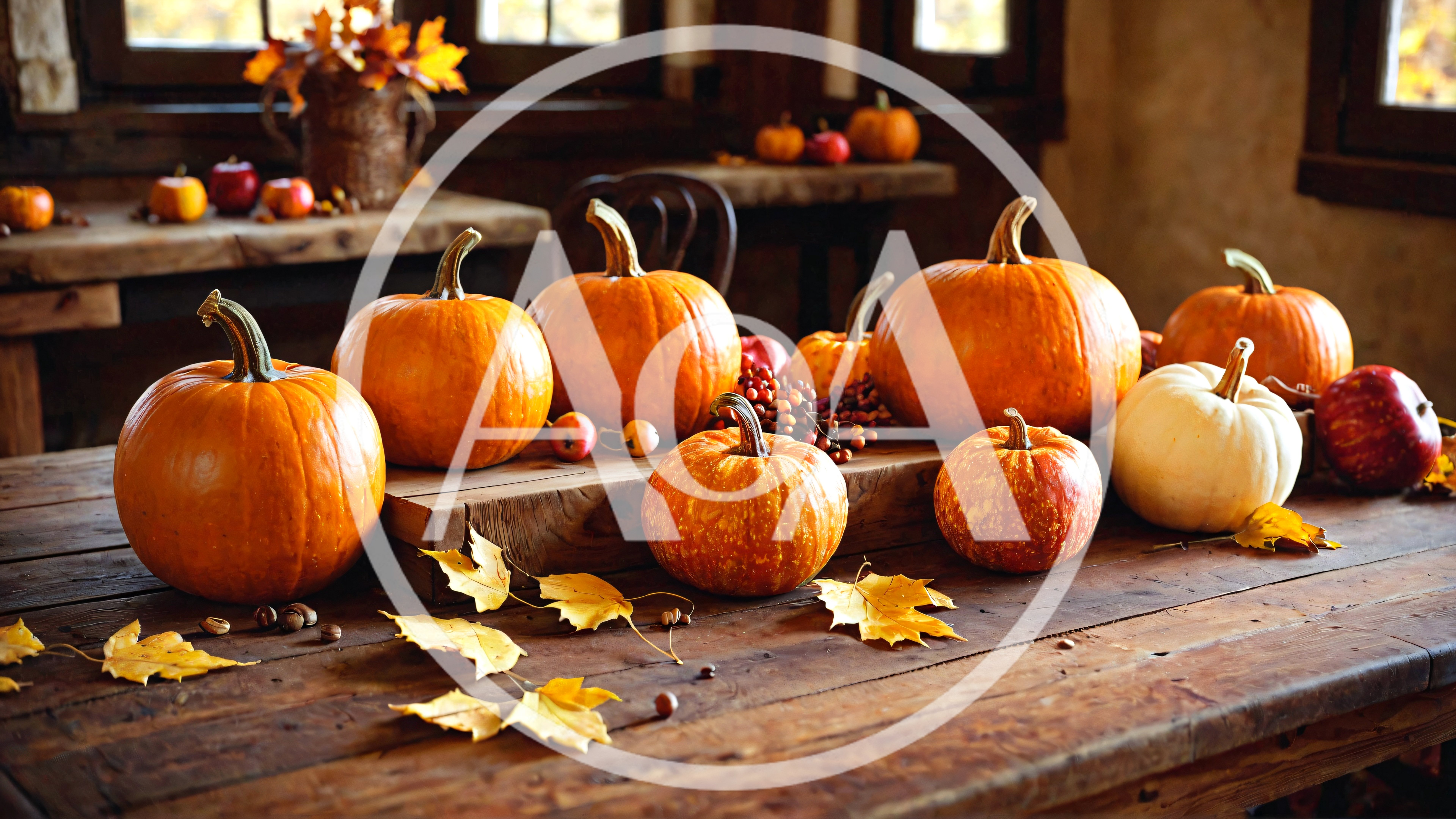 Rustic Thanksgiving Table Centerpiece With Pumpkins And Leaves