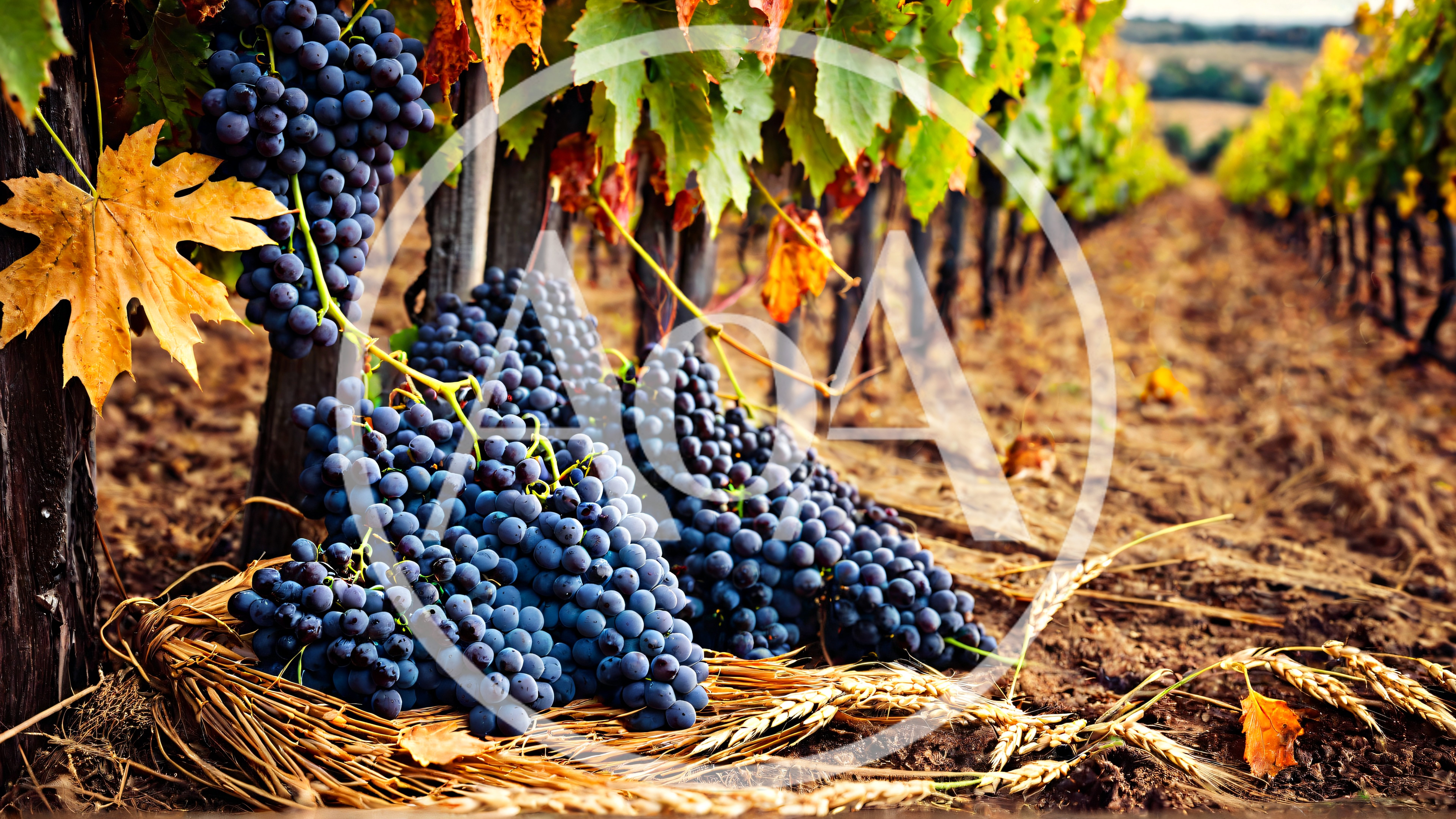 Harvested Purple Grapes In A Vineyard
