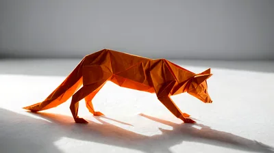 Orange Origami Fox Paper Sculpture Standing