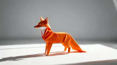 Origami Paper Fox Standing On White Surface