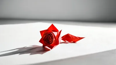 Red Origami Rose on White Surface