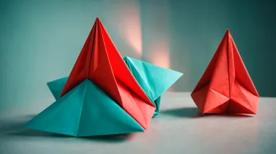Origami Paper Pyramids On A Table