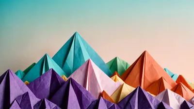 Colorful Origami Paper Mountain Range Landscape