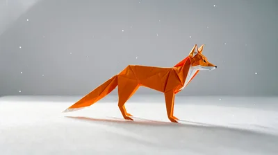 Origami Paper Fox Standing On Snowy Surface