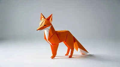 Orange Origami Fox Paper Sculpture
