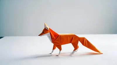 Origami Paper Fox Standing On White Surface