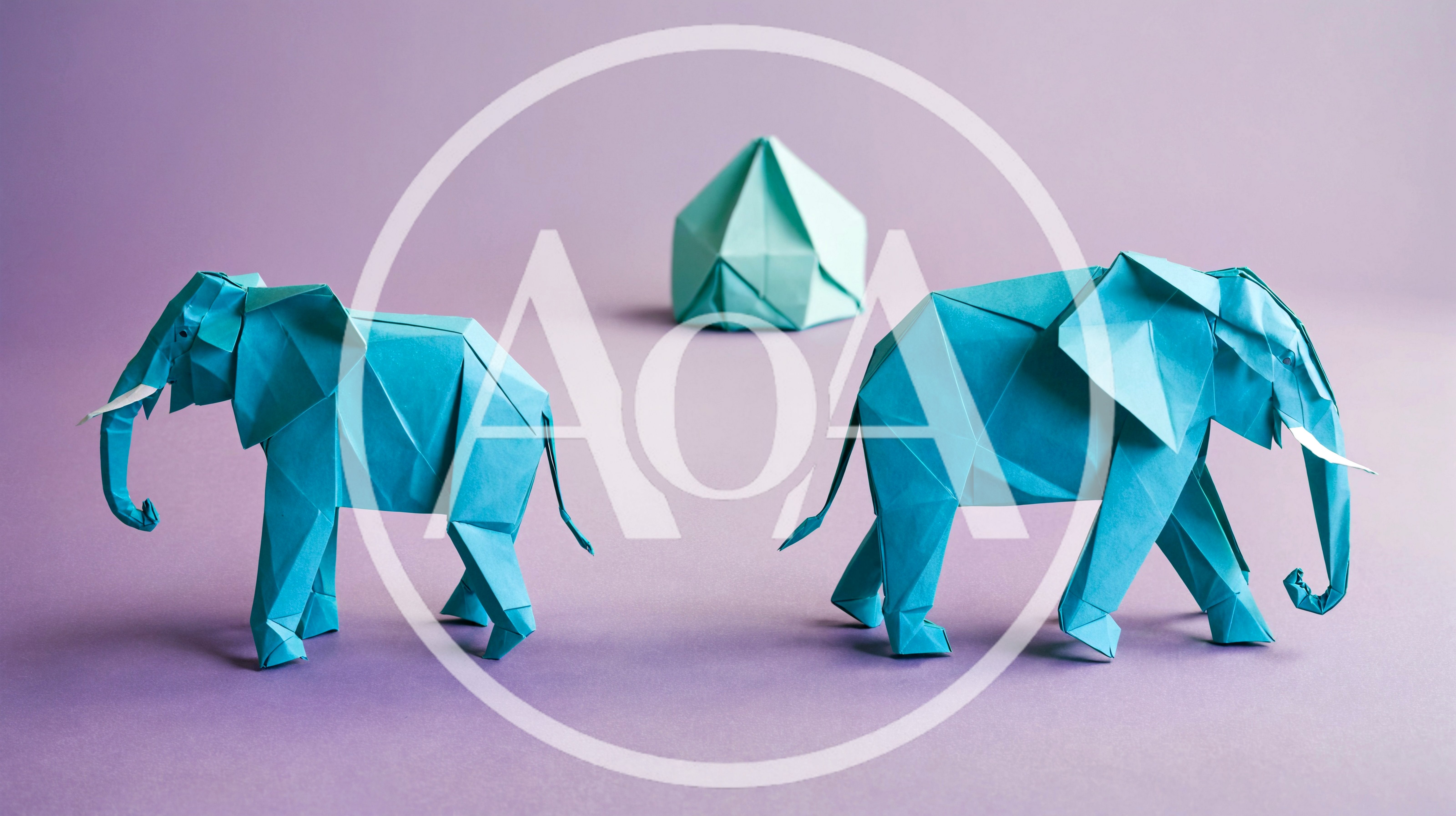 Two Blue Origami Elephants With Geometric Paper Structure