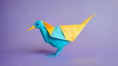 Origami Paper Bird on Purple Background