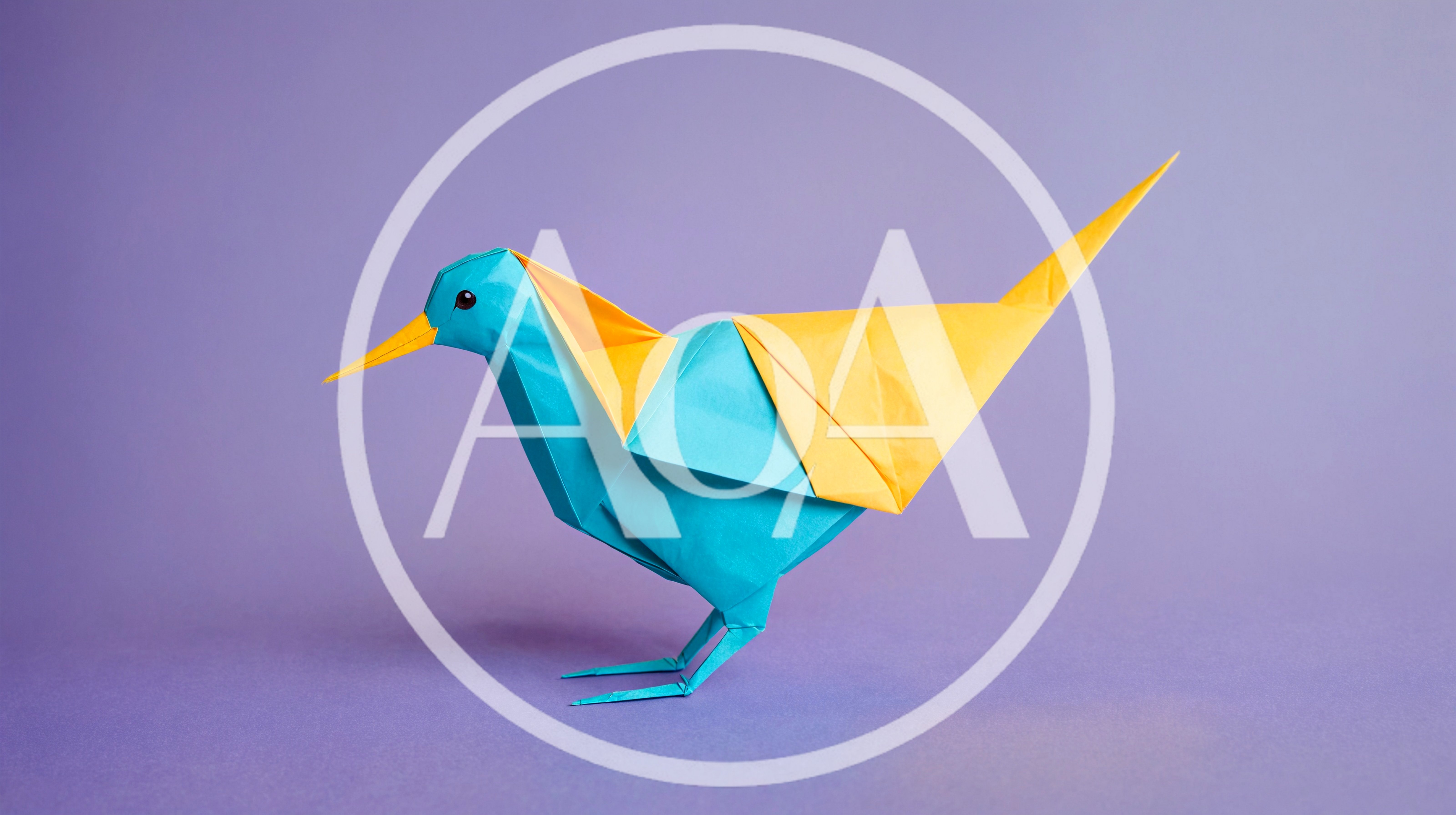 Origami Paper Bird on Purple Background