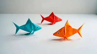 Three Colorful Origami Paper Fish