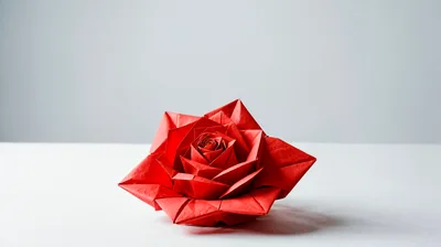 Red Origami Paper Rose on White Surface