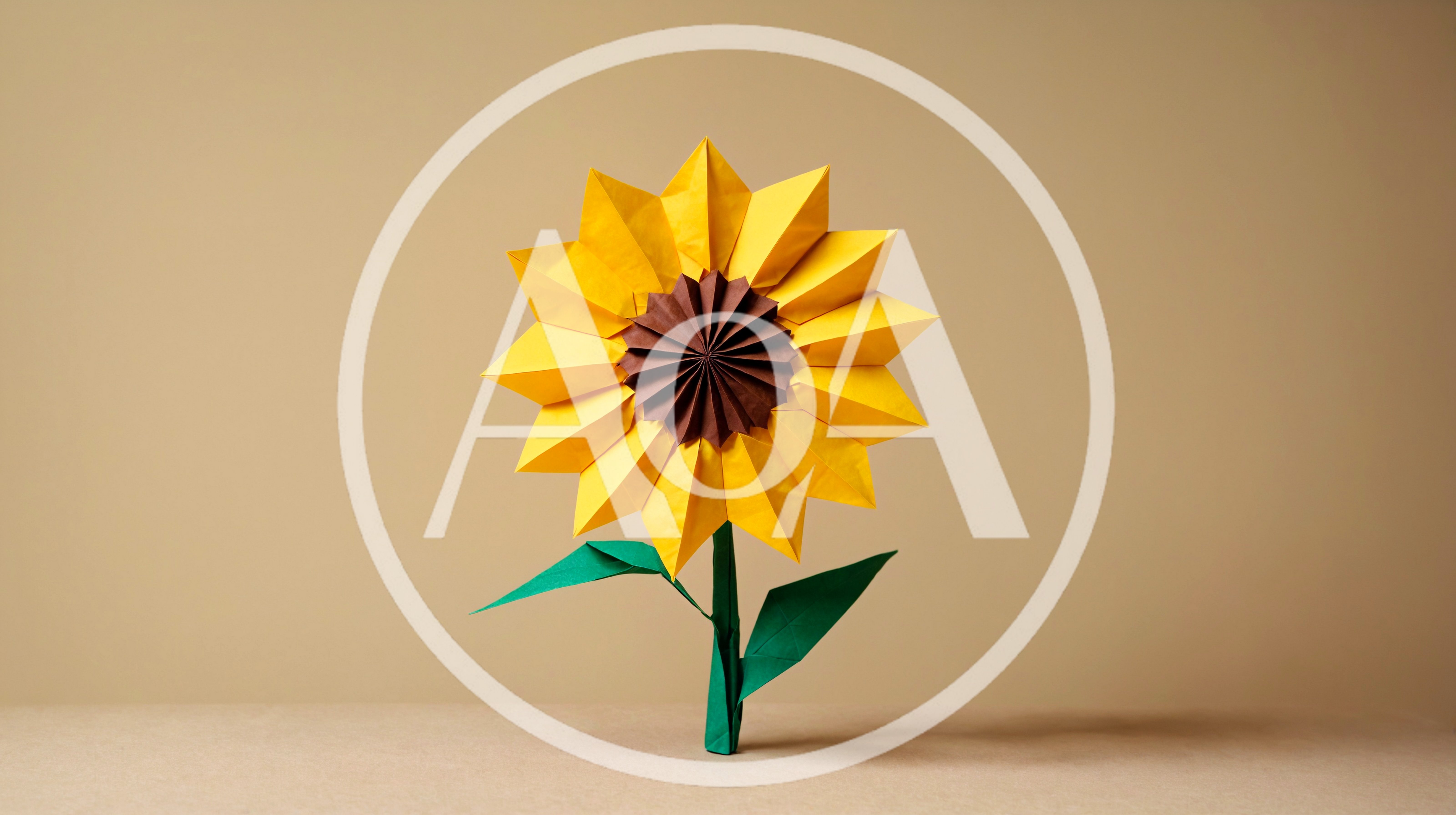 Origami Sunflower Paper Craft on Beige Background