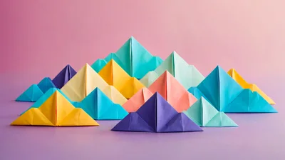 Origami Paper Mountains On A Purple Background