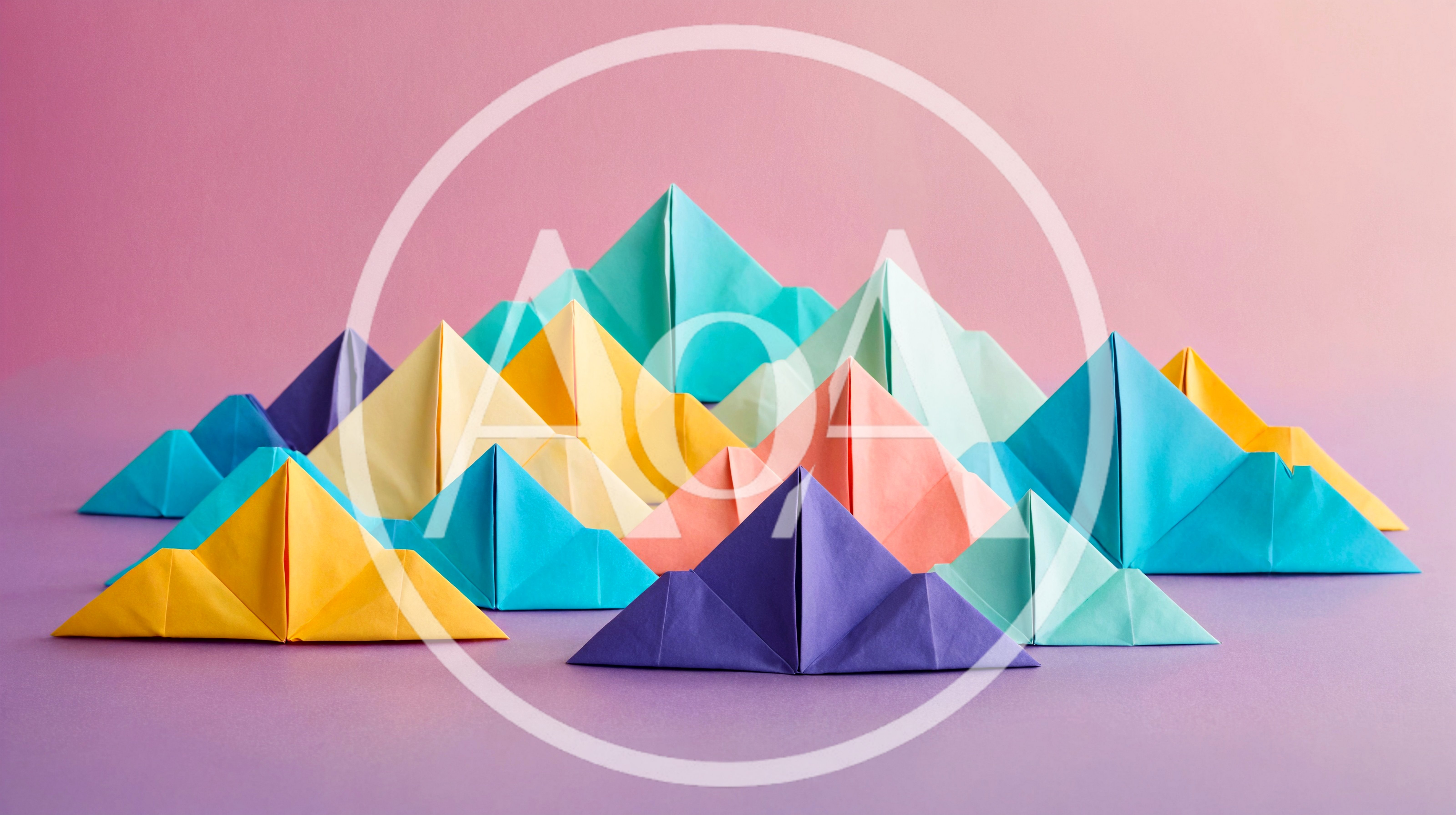 Origami Paper Mountains On A Purple Background