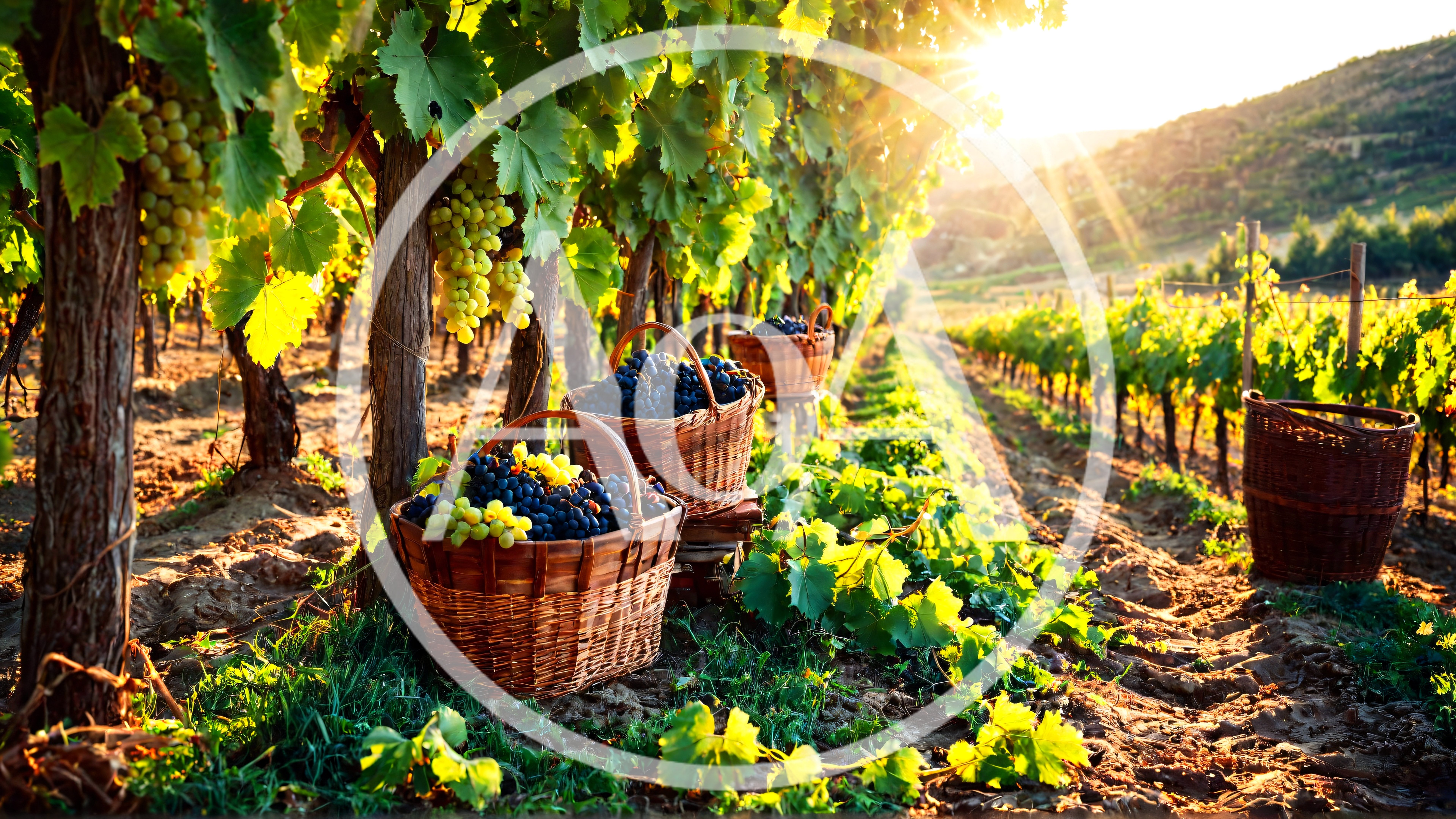 Harvesting Ripe Grapes In A Sunny Vineyard