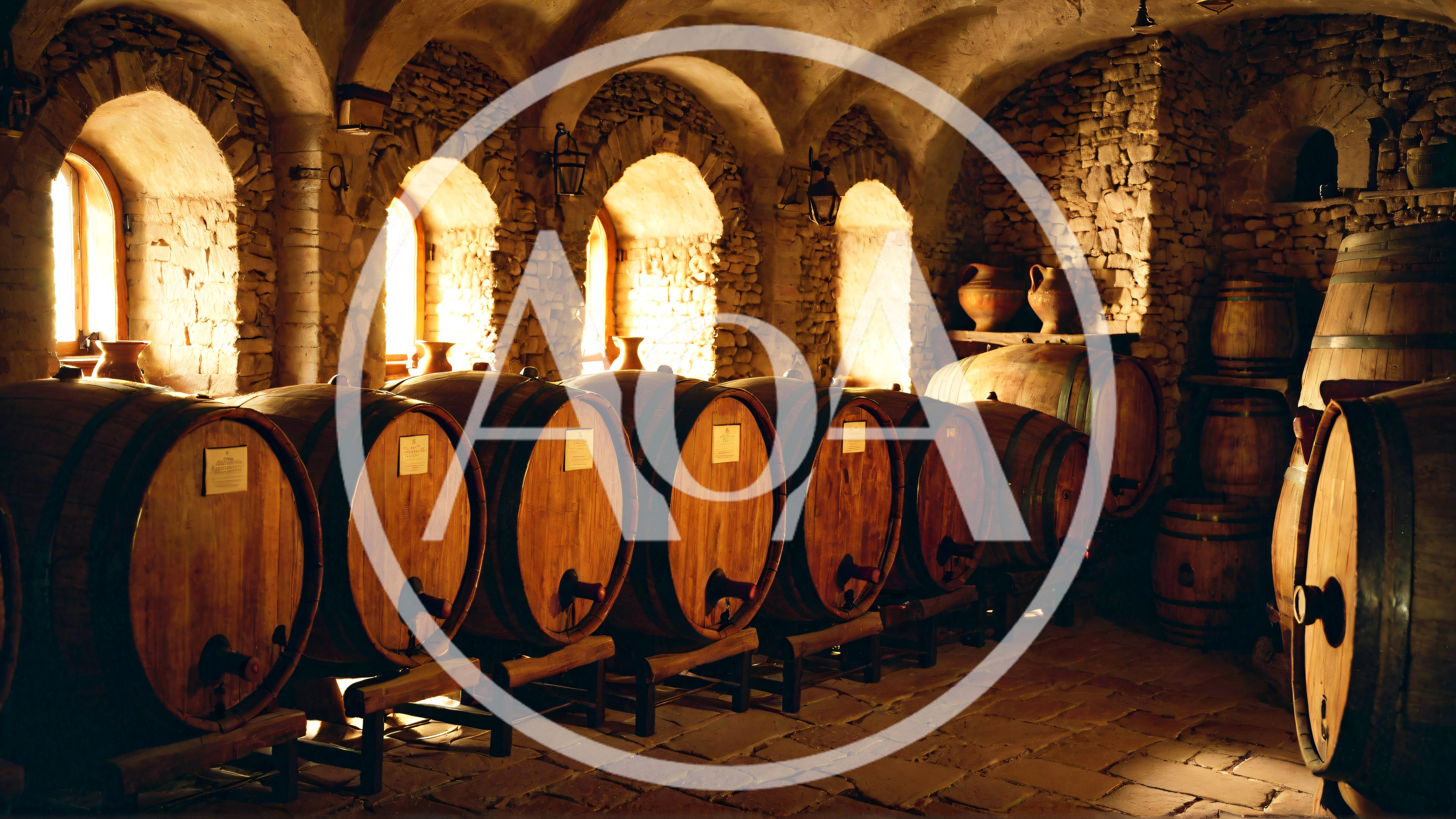 Wine Barrels Stored In A Traditional Stone Cellar
