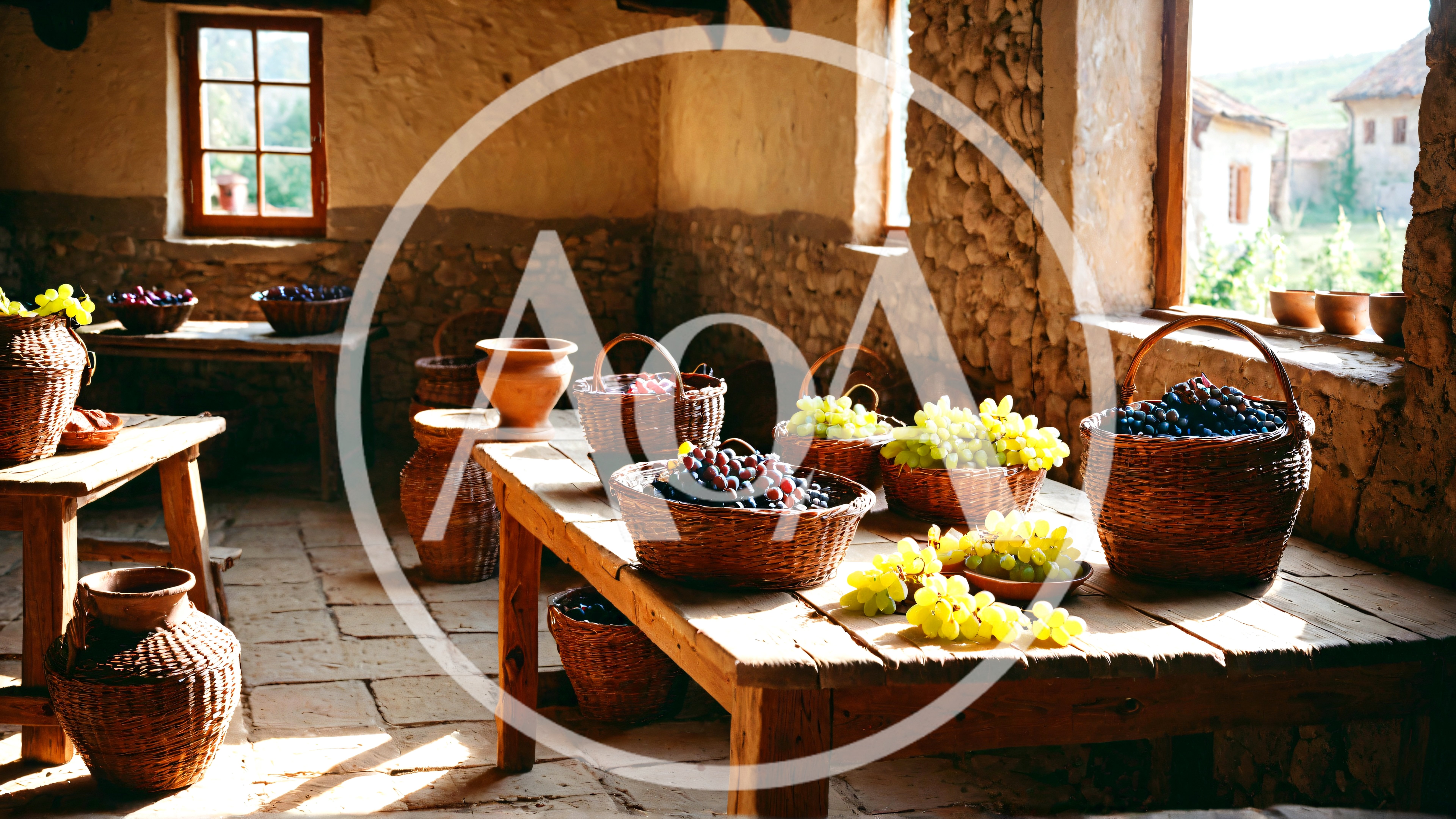 Rustic Winery Interior With Freshly Harvested Grapes