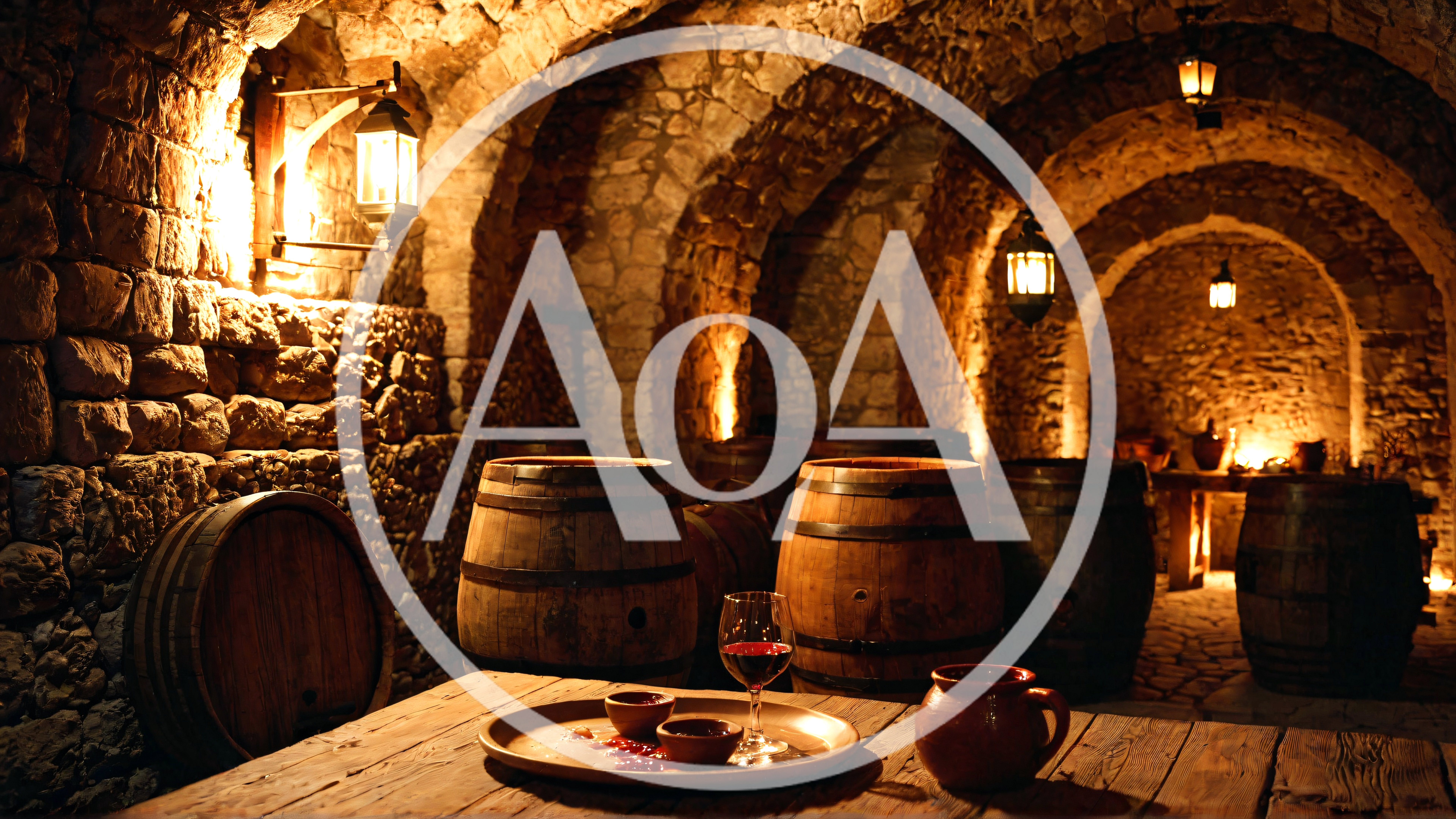Wine Barrels In A Rustic Stone Cellar