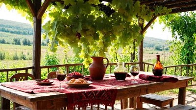 Rustic Vineyard Table Set For Wine Tasting