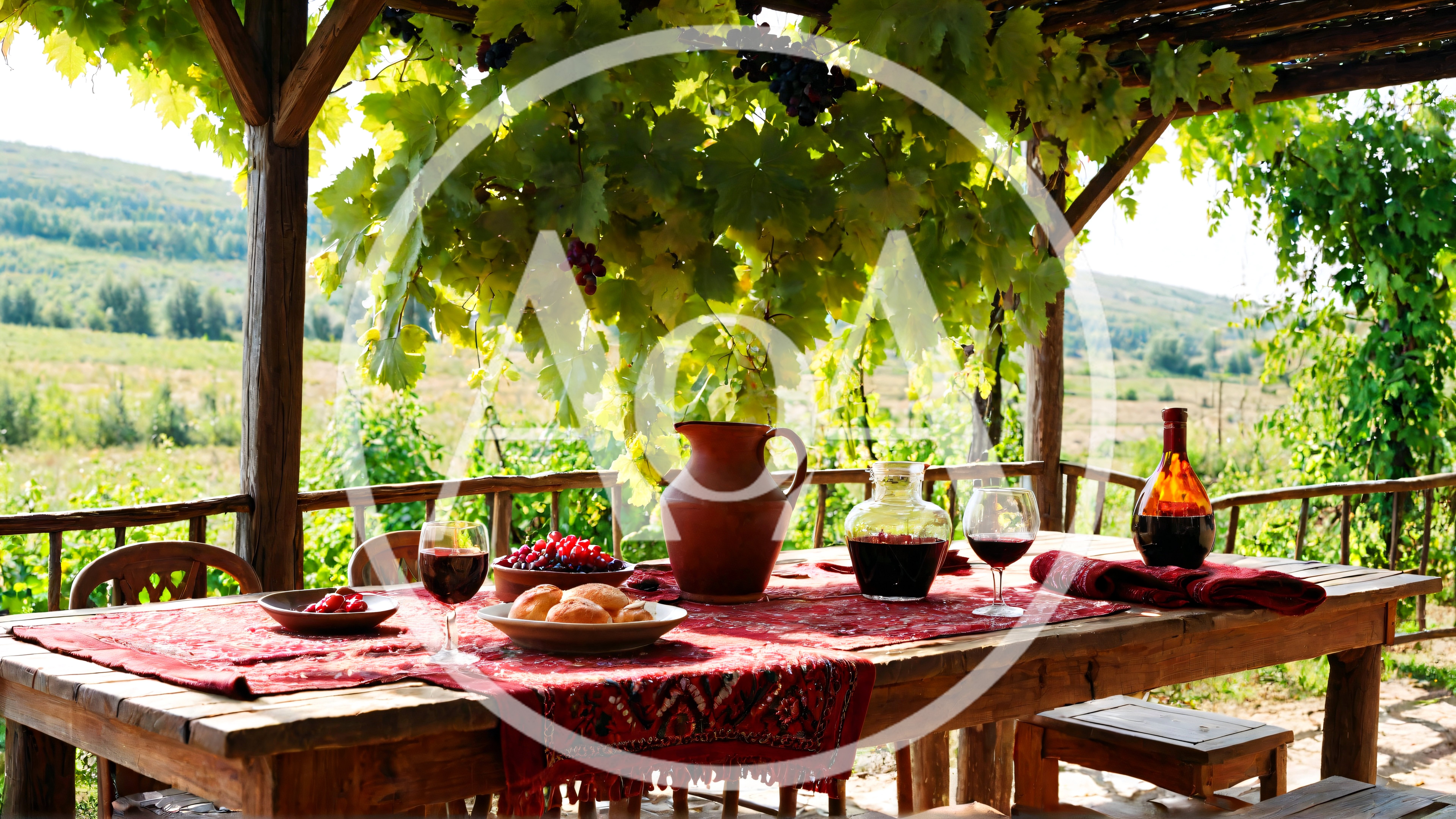 Rustic Vineyard Table Set For Wine Tasting