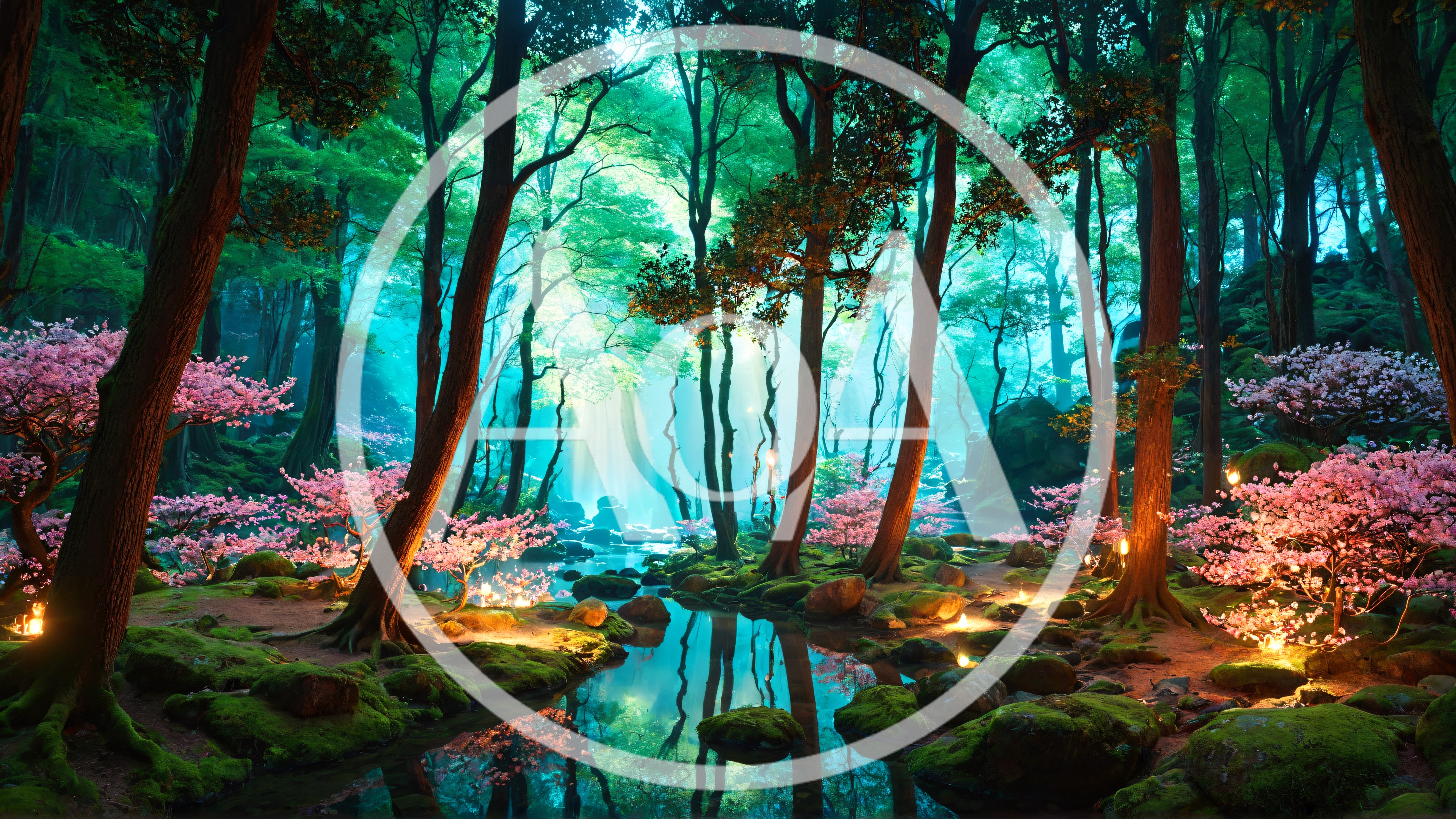 Enchanted Forest With Glowing Cherry Blossom Trees