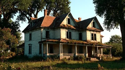Abandoned Victorian Farmhouse In A Rural Landscape